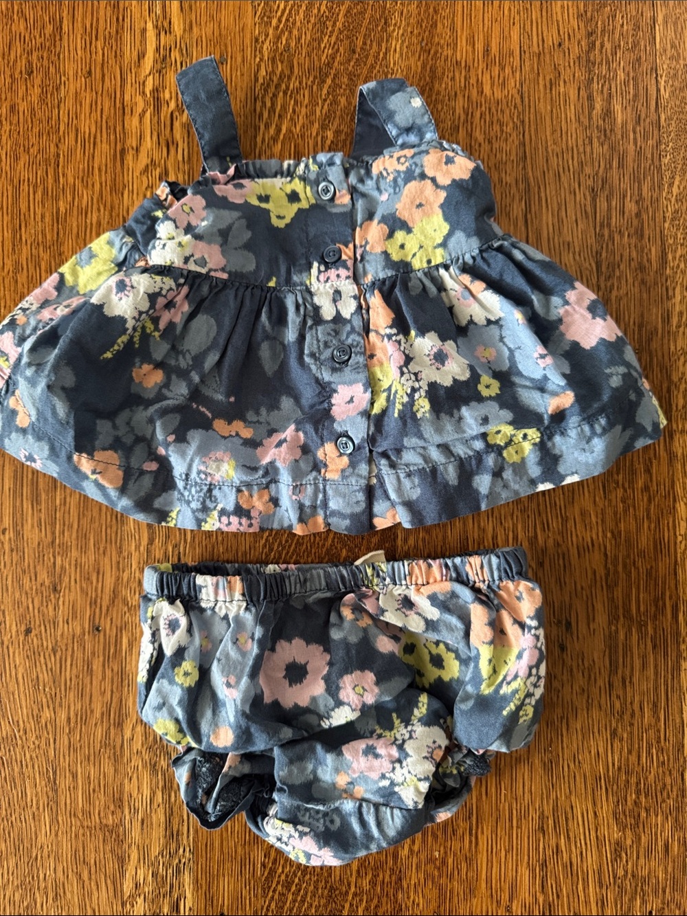 Baby Gap Floral Tank Top & Bloomers Set - Navy with Pastel Flowers